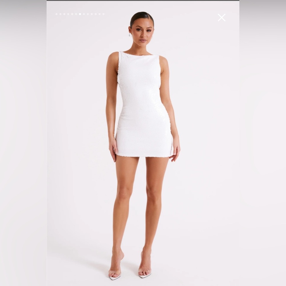 Meshki AYLA Sequin Mini Dress, White, size medium, bridal bachelorette wedding